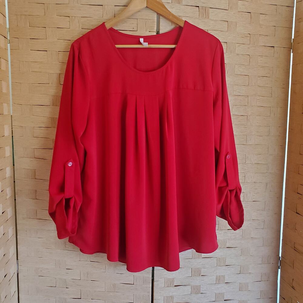 Netsmile Blouse Size XL Red Roll Tab Long Sleeve